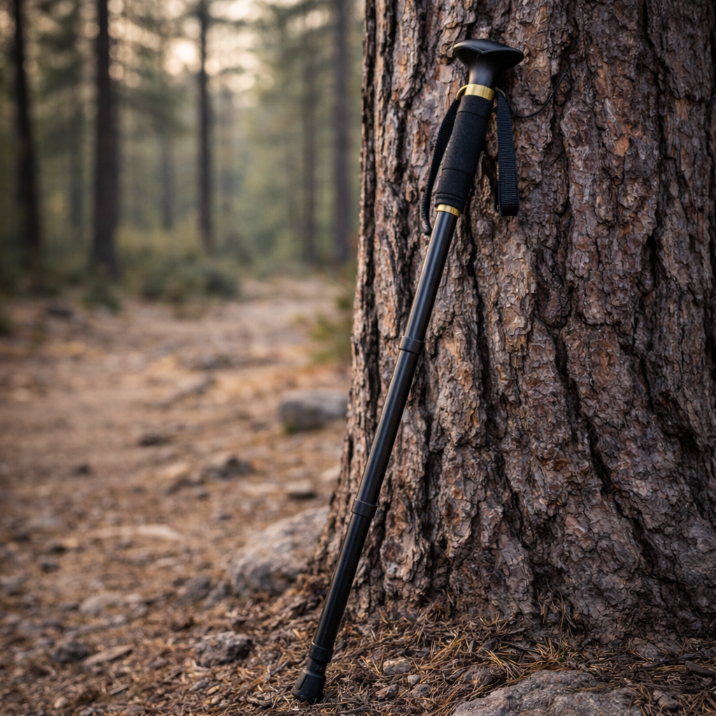 Ultralight trekking poles handle close-up with ergonomic grip and wrist strap for stable support.