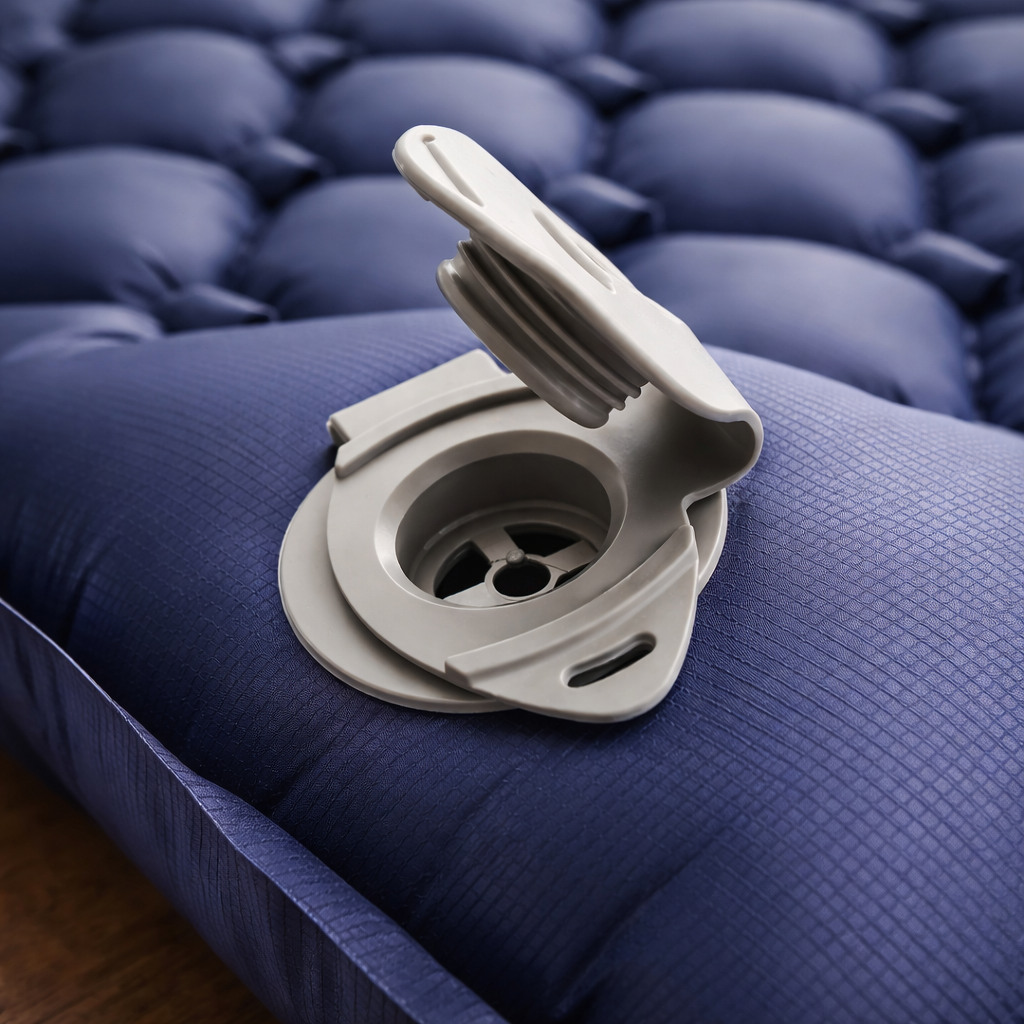 Ultralight inflatable sleeping mat valve close up